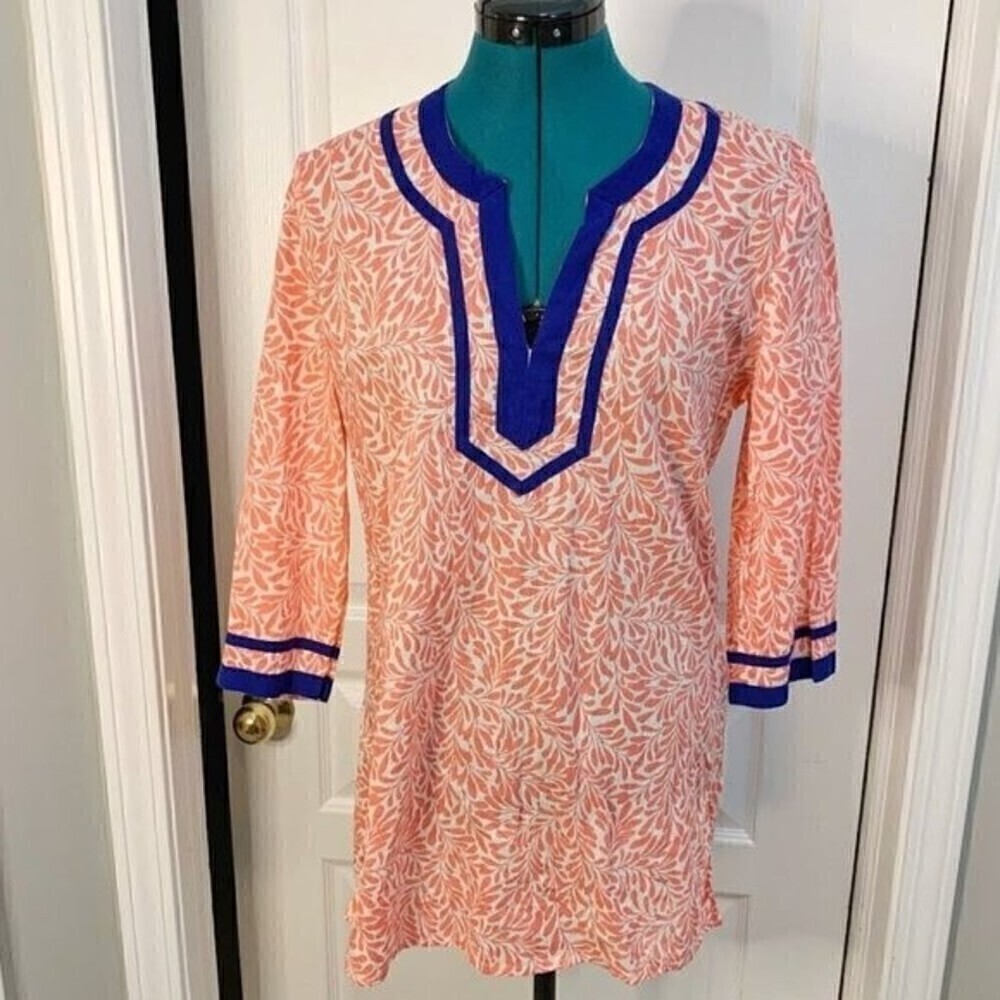 J. Crew V Neck Cotton Tunic Print Casual Long Sleeve Lightweight Summer Blouse